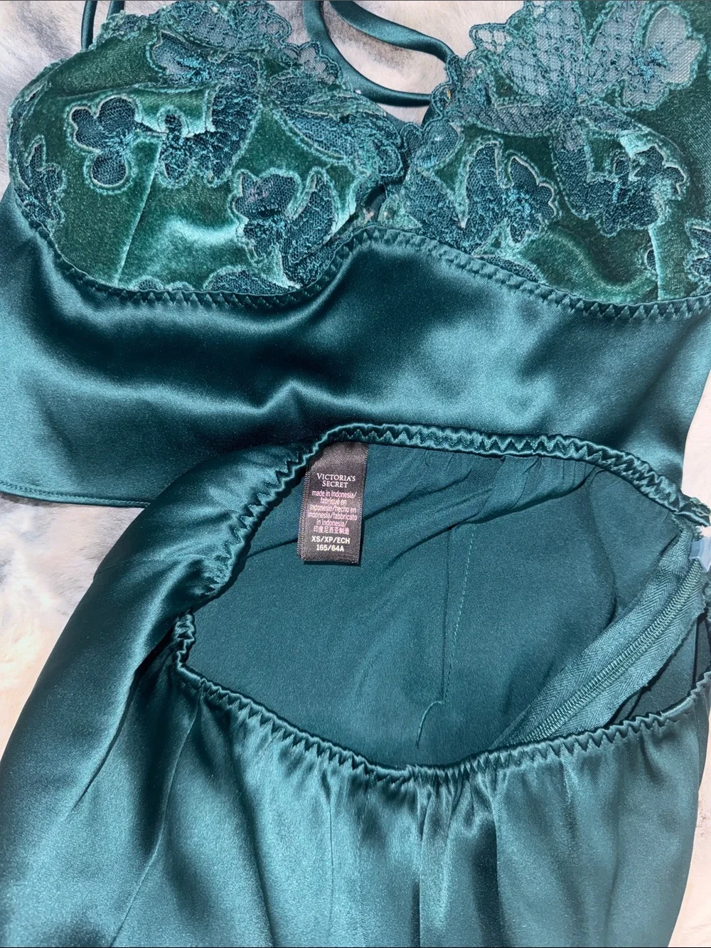 Victoria secret Emerald Satin & Lace Sleep Camisole Set